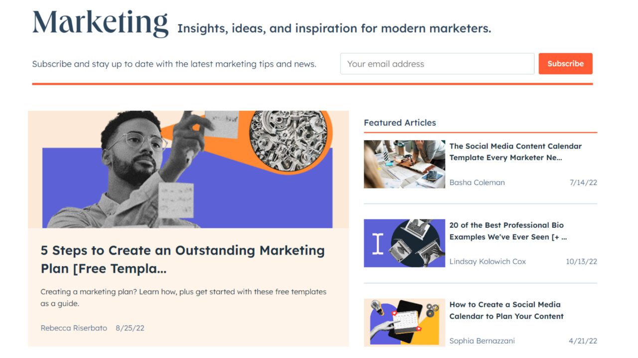 Screenshot of Hubspot’s marketing blog